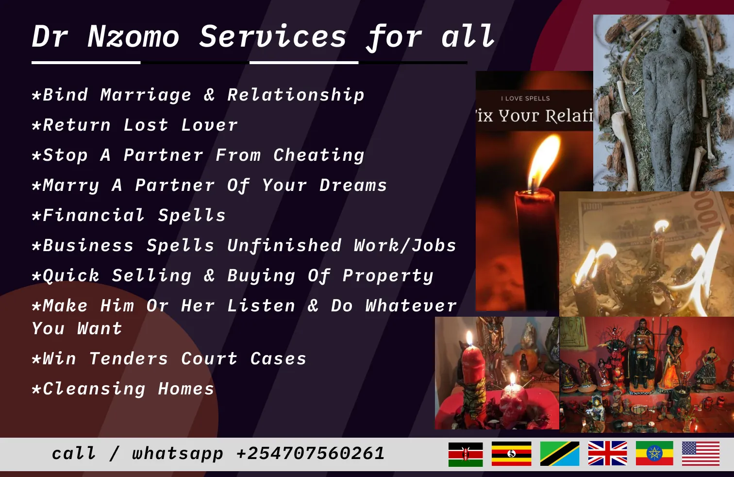 Additional traditional services offered by Mzee Nzomo